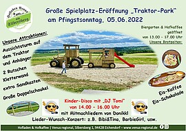 Banner Große Spielplatz-Eröffnung "Traktor-Park" mit Kinder-Disco