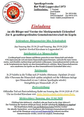 Banner Achtung!!! 8. Gemeindemeisterschaft im Kegeln wird verschoben !!!