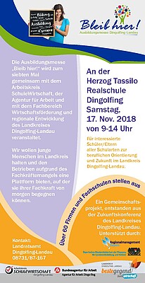 Banner Ausbildungsmesse "Bleib hier!" Dingolfing-Landau